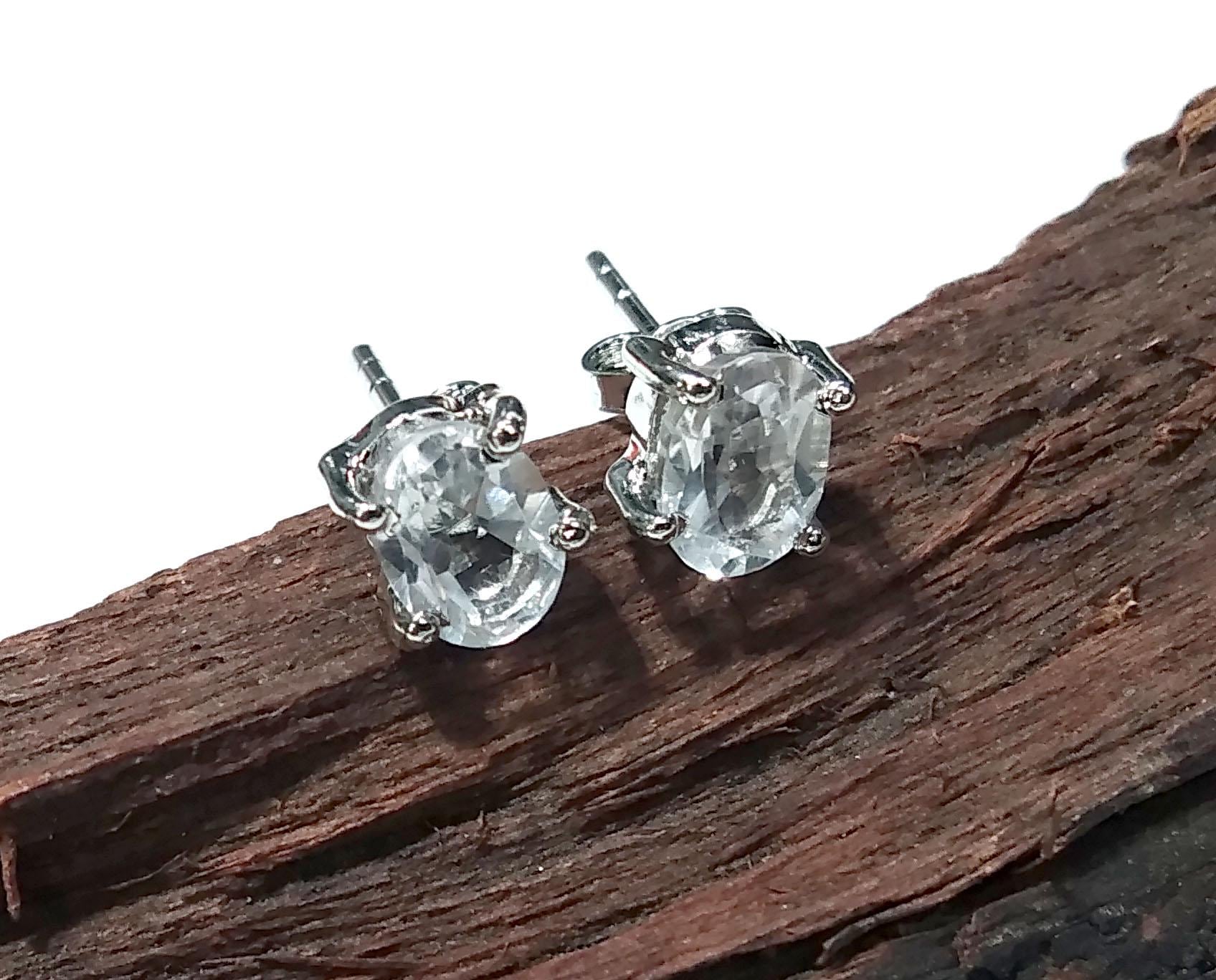 Beautiful White Topaz Faceted Stud Earrings, 925 Starling Silver Earring, Natural Topaz Gemstone Oval Shape Stone Size 7x5mm Gift For Her
